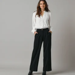 Feestoutfits Dames|Broek<Lora Zellini Wijde broek met bandplooien zwart