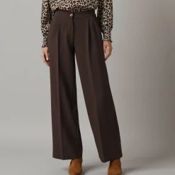 Feestoutfits Dames|Broek<Lora Zellini Wijde broek met bandplooien chocolade