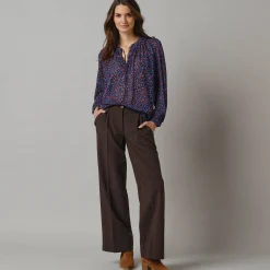 Feestoutfits Dames|Broek<Lora Zellini Wijde broek met bandplooien chocolade