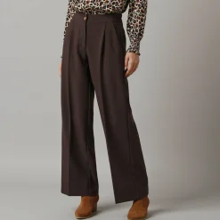 Feestoutfits Dames|Broek<Lora Zellini Wijde broek met bandplooien chocolade