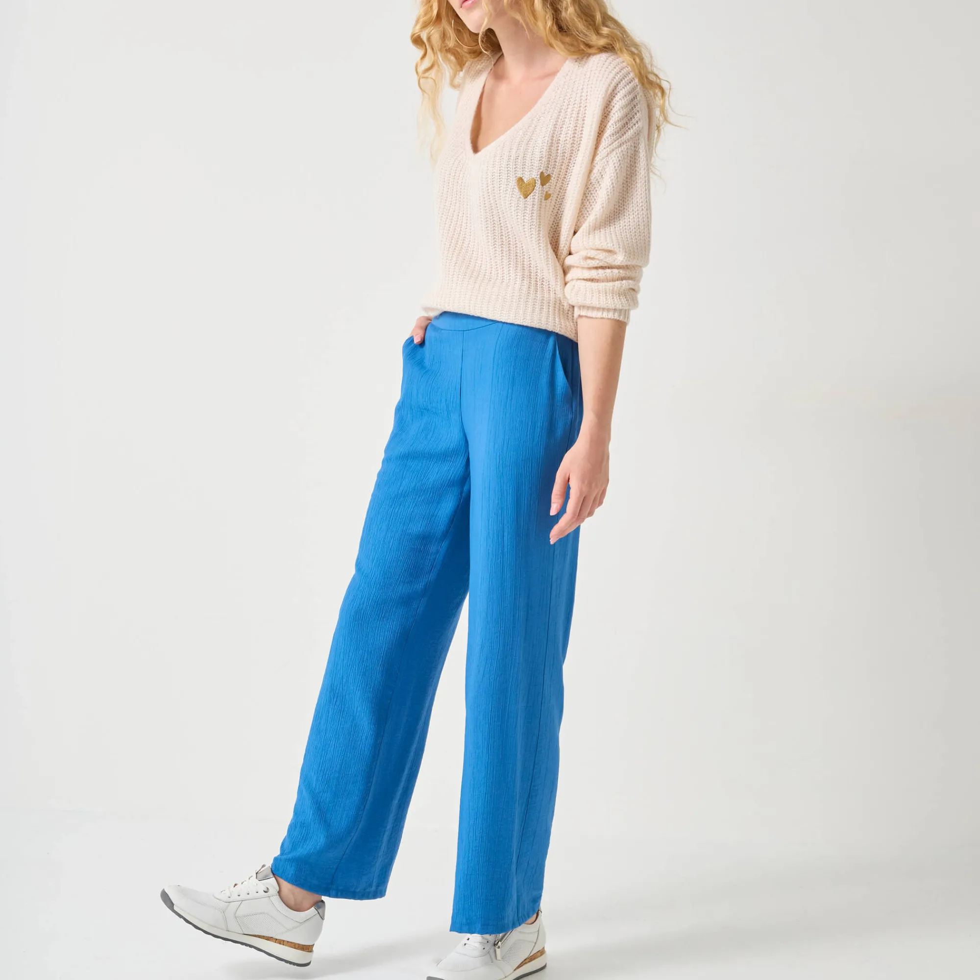Broek<Blancheporte Wijde broek met materiaaleffect blauw