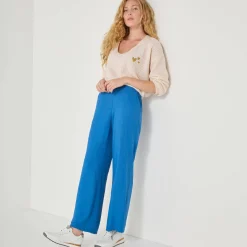 Broek<Blancheporte Wijde broek met materiaaleffect blauw