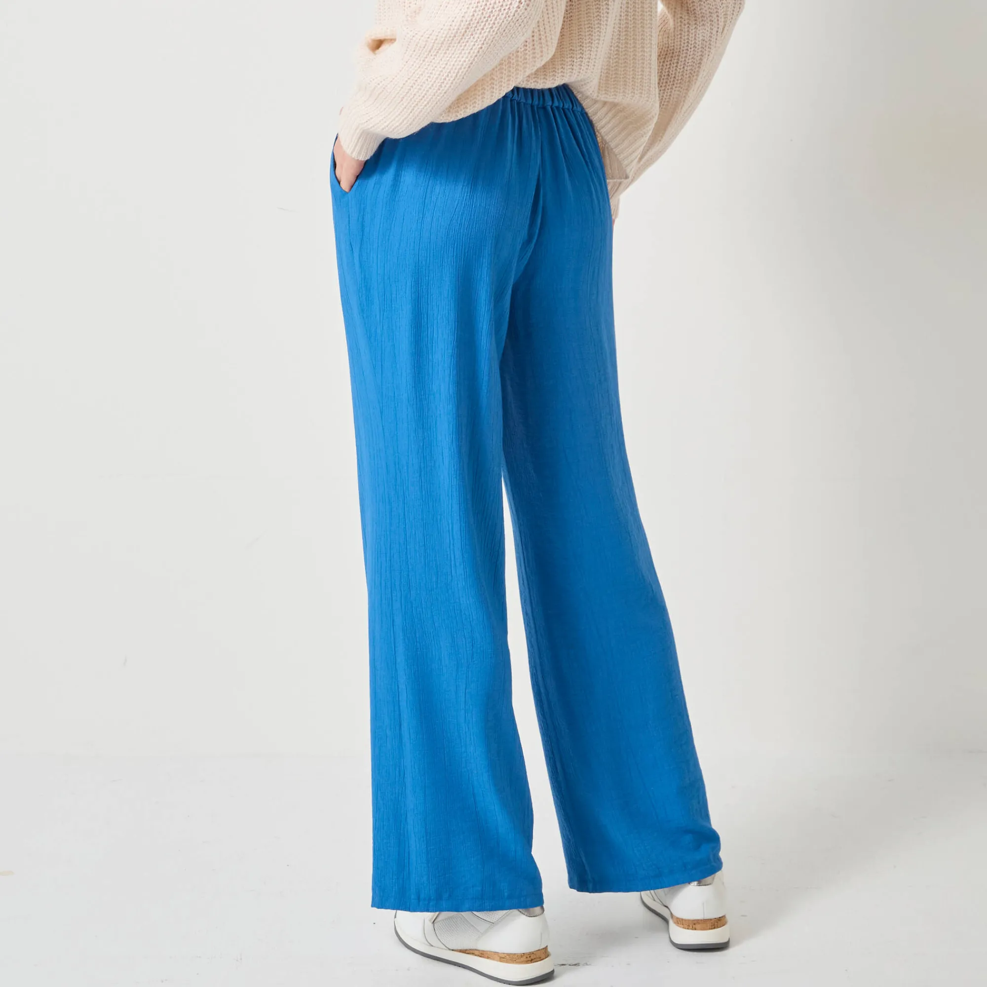 Broek<Blancheporte Wijde broek met materiaaleffect blauw