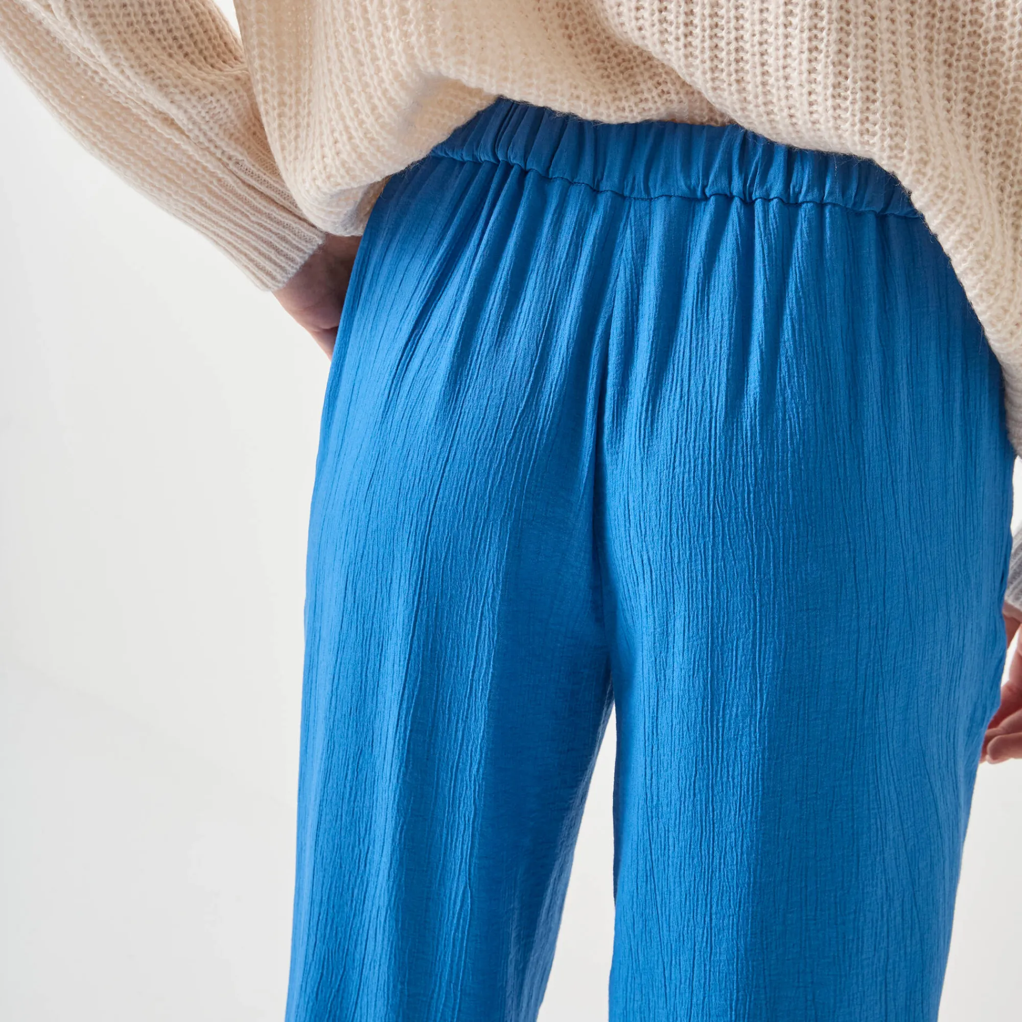 Broek<Blancheporte Wijde broek met materiaaleffect blauw