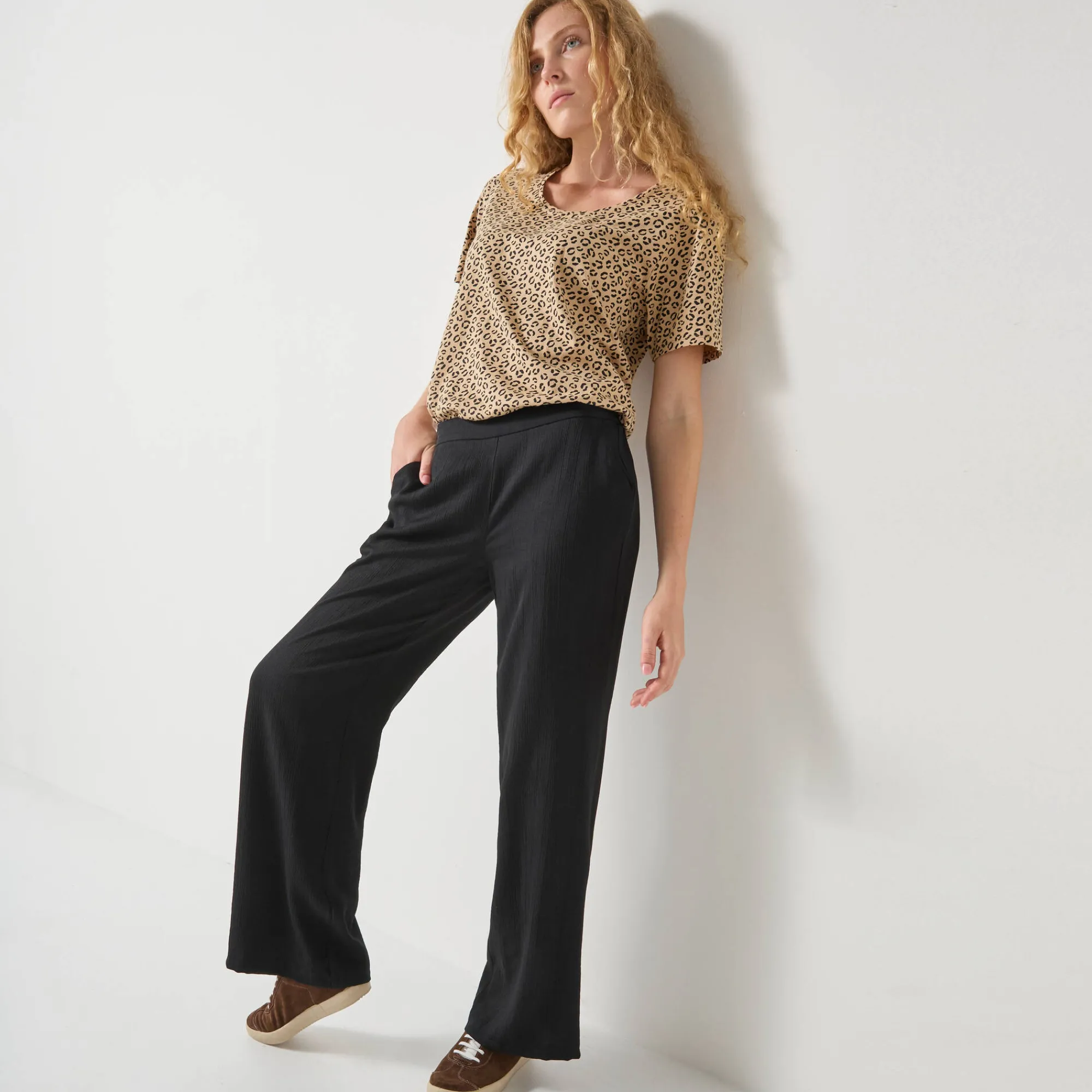 Broek<Blancheporte Wijde broek met materiaaleffect zwart