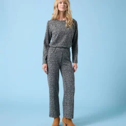 Broek<Blancheporte Wijde broek Special voor kleine lengtes met luipaardprint, geribd kaki / zwart