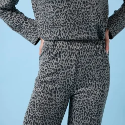 Broek<Blancheporte Wijde broek Special voor kleine lengtes met luipaardprint, geribd kaki / zwart