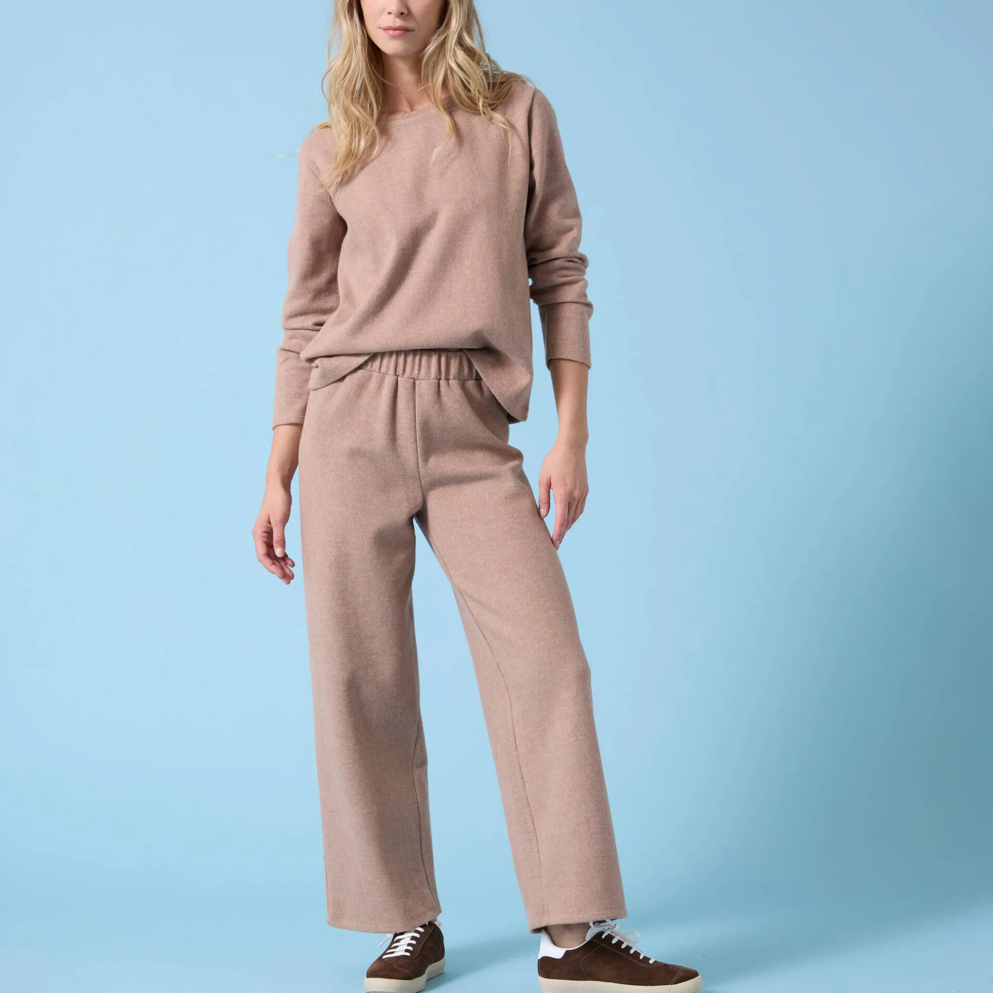 Broek<Blancheporte Wijde broek Special voor kleine lengtes effen, geribd chiné hazelnootbruin