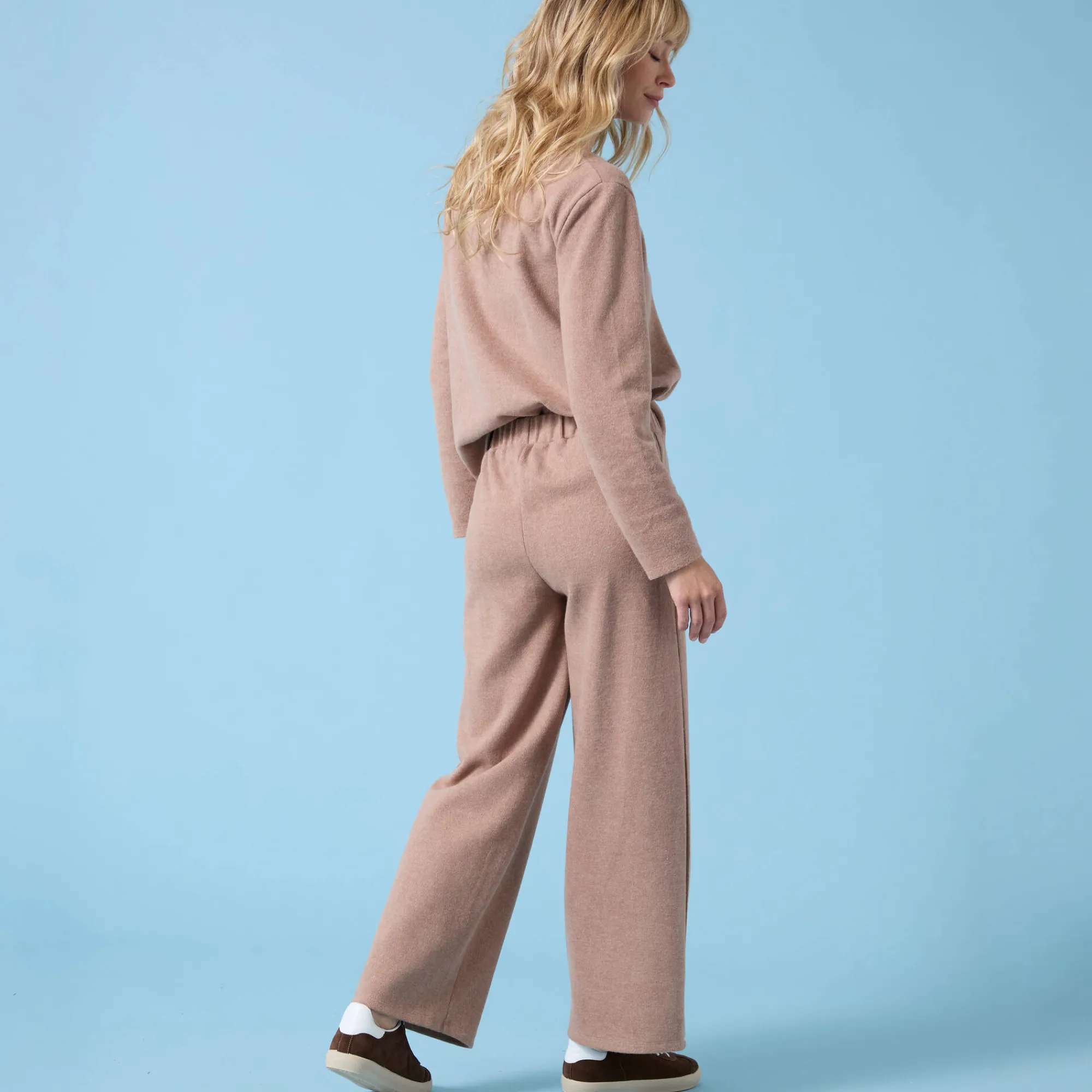 Broek<Blancheporte Wijde broek Special voor kleine lengtes effen, geribd chiné hazelnootbruin