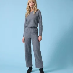 Broek<Blancheporte Wijde broek Special voor kleine lengtes effen, geribd chiné antraciet