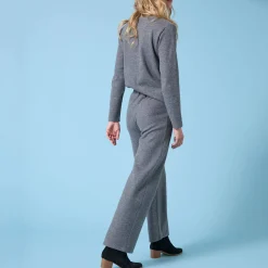 Broek<Blancheporte Wijde broek Special voor kleine lengtes effen, geribd chiné antraciet