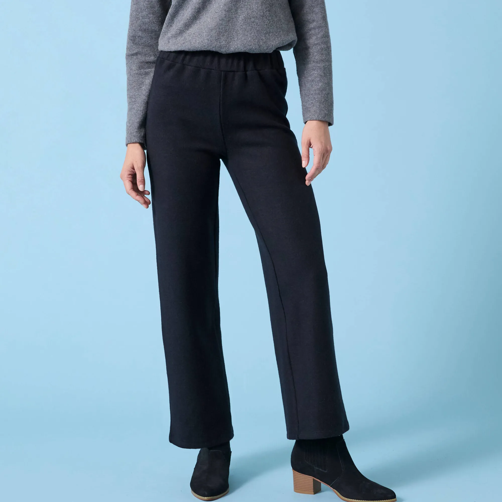 Broek<Blancheporte Wijde broek Special voor kleine lengtes effen, geribd zwart