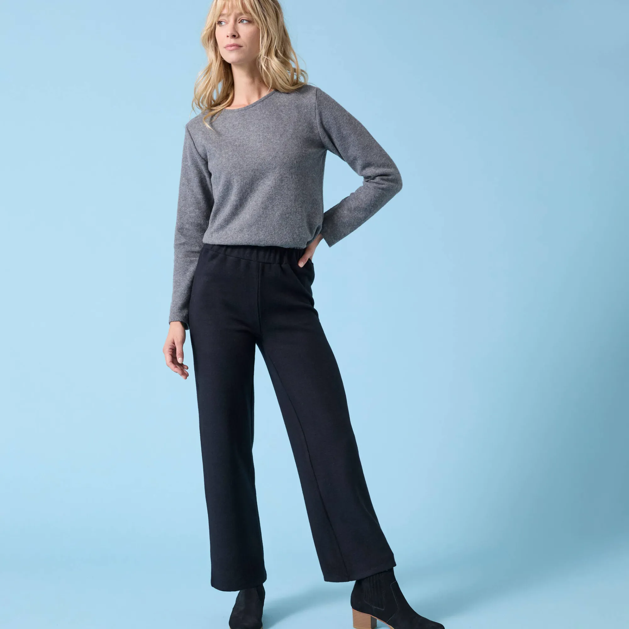 Broek<Blancheporte Wijde broek Special voor kleine lengtes effen, geribd zwart