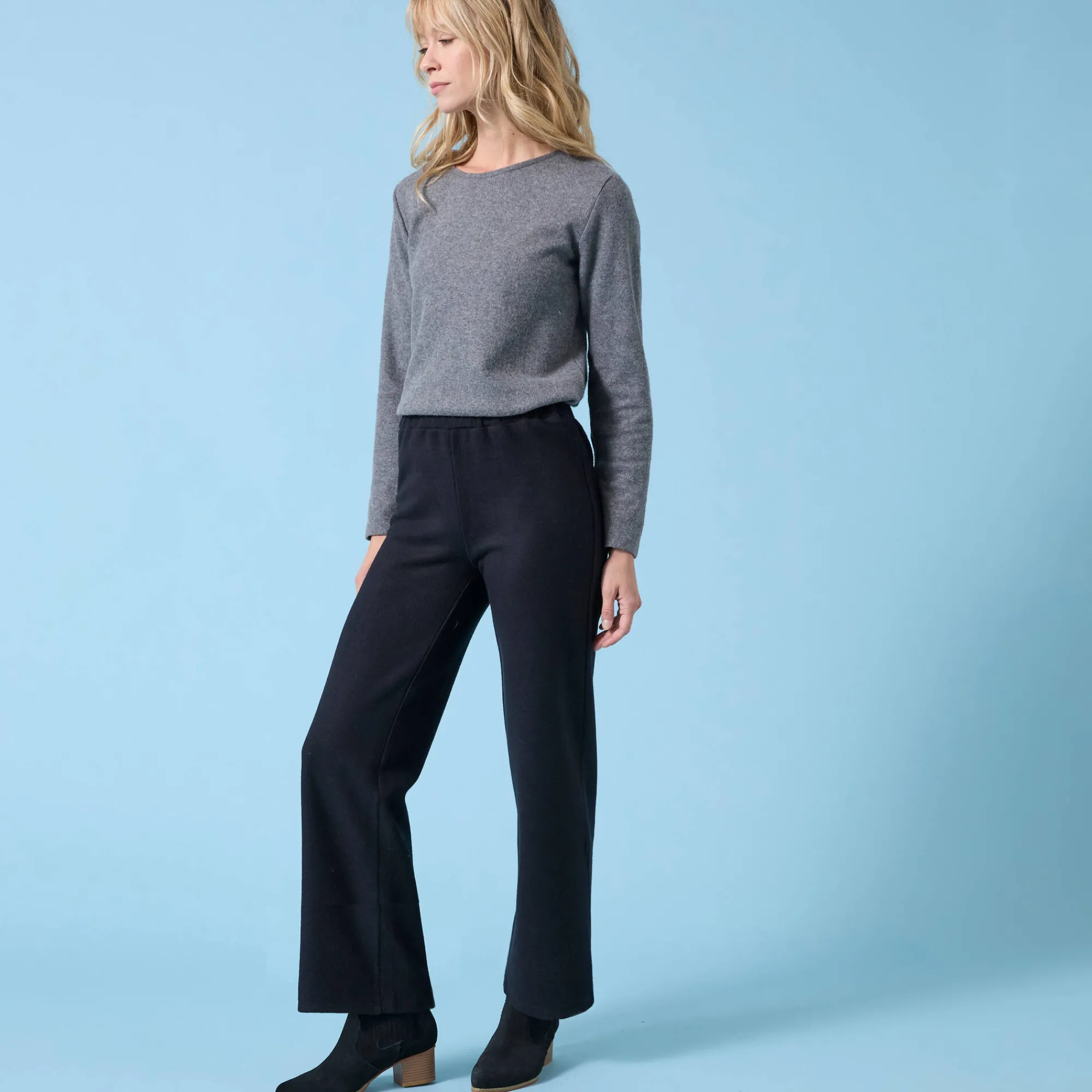 Broek<Blancheporte Wijde broek Special voor kleine lengtes effen, geribd zwart