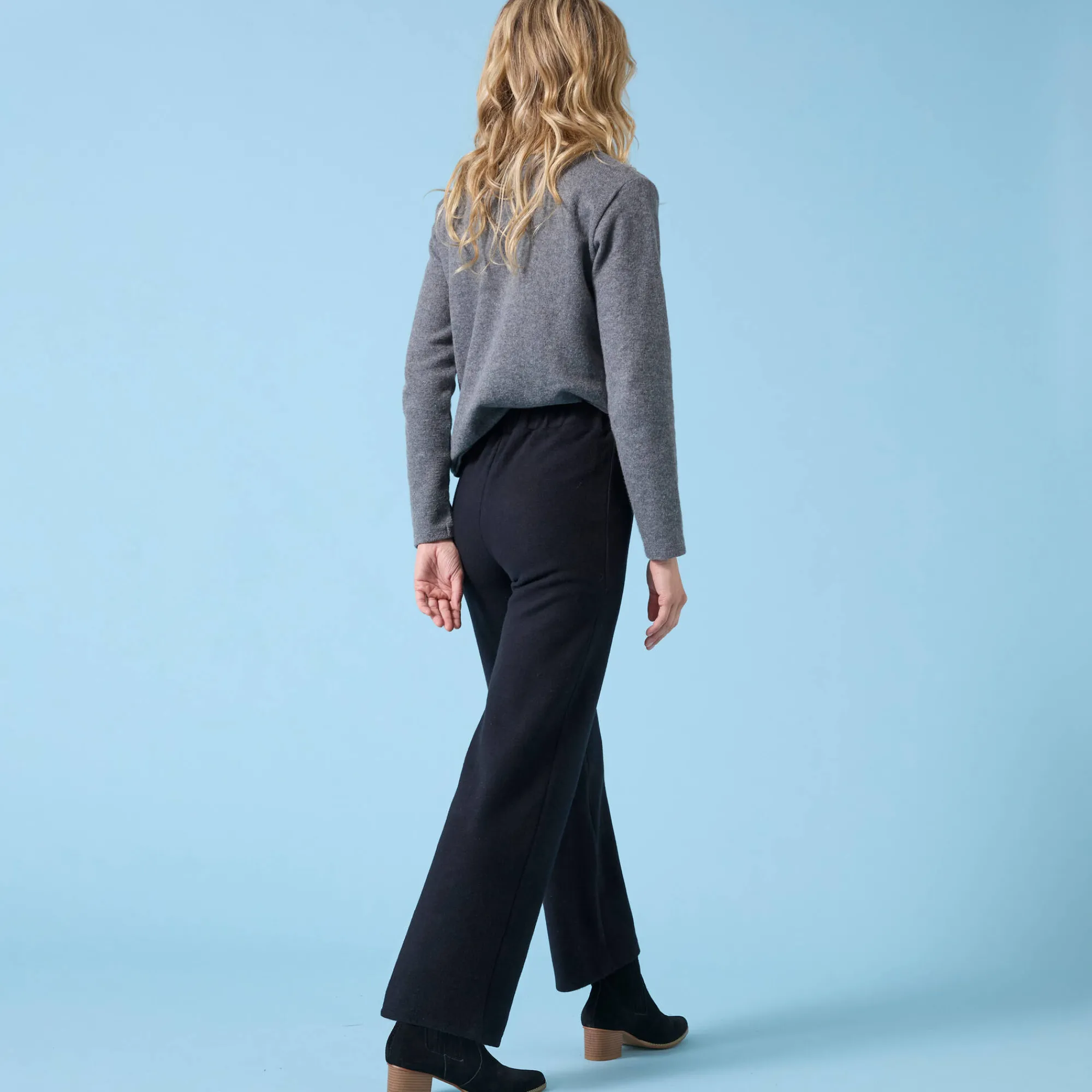 Broek<Blancheporte Wijde broek Special voor kleine lengtes effen, geribd zwart