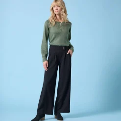 Broek<Blancheporte Wijde broek Special voor kleine lengtes, crêpe zwart