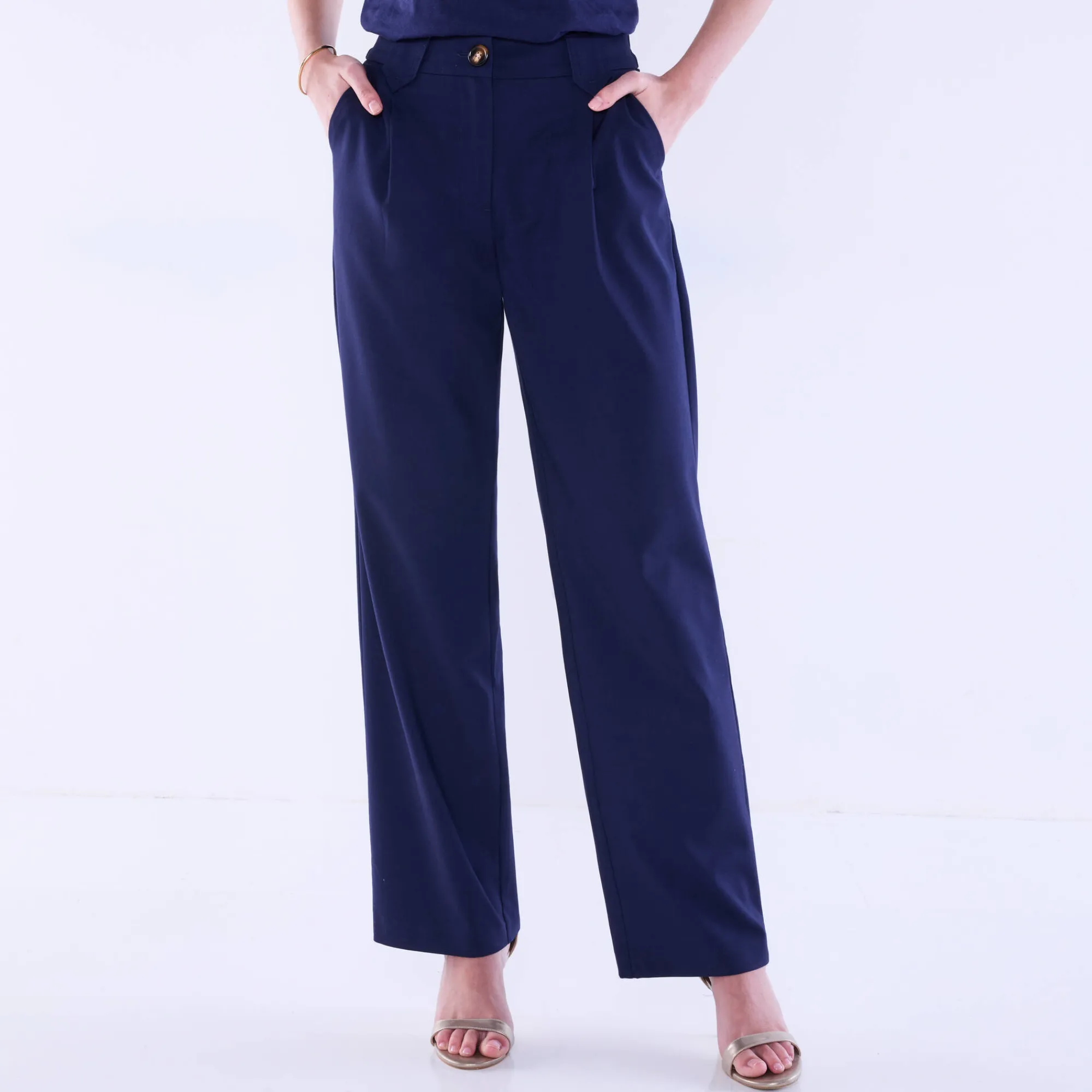 Broek<Blancheporte Wijde rechte broek, effen marine