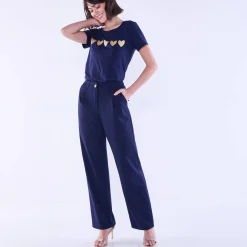 Broek<Blancheporte Wijde rechte broek, effen marine