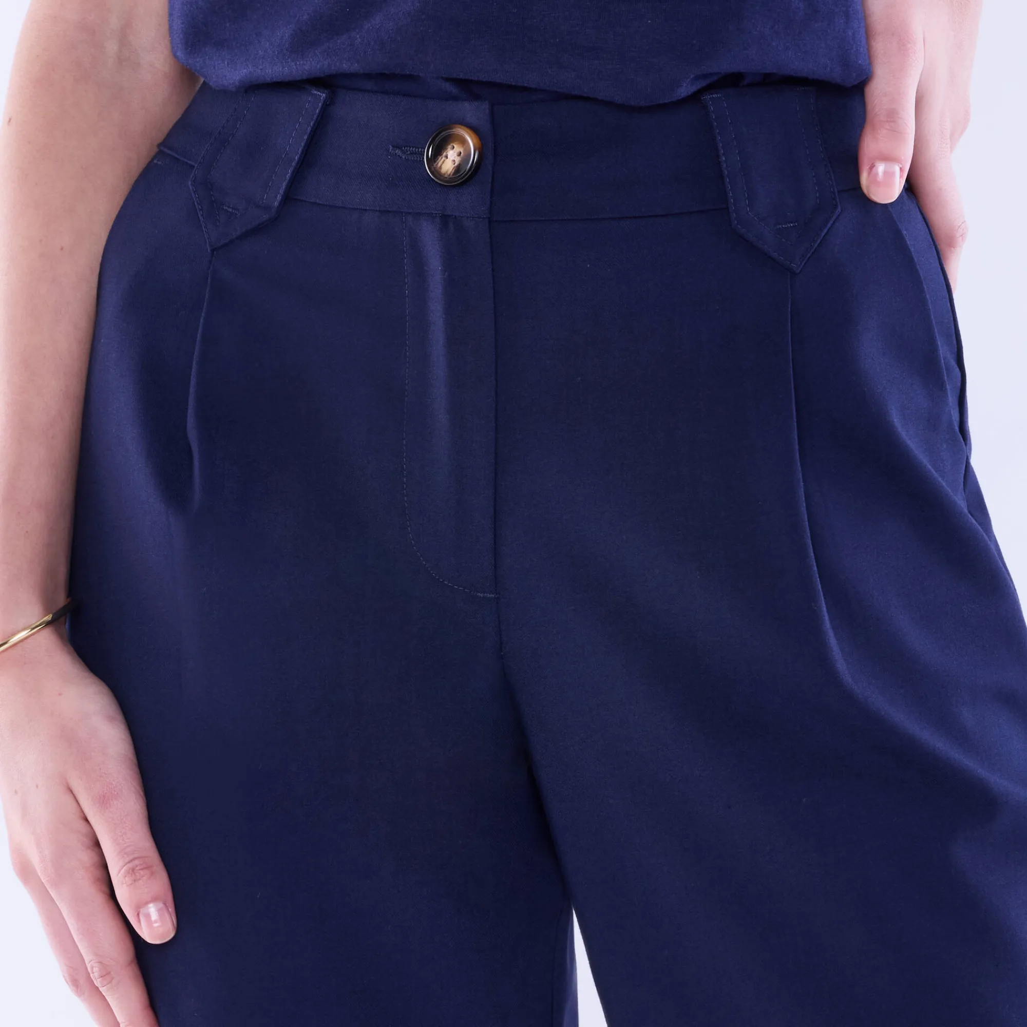 Broek<Blancheporte Wijde rechte broek, effen marine