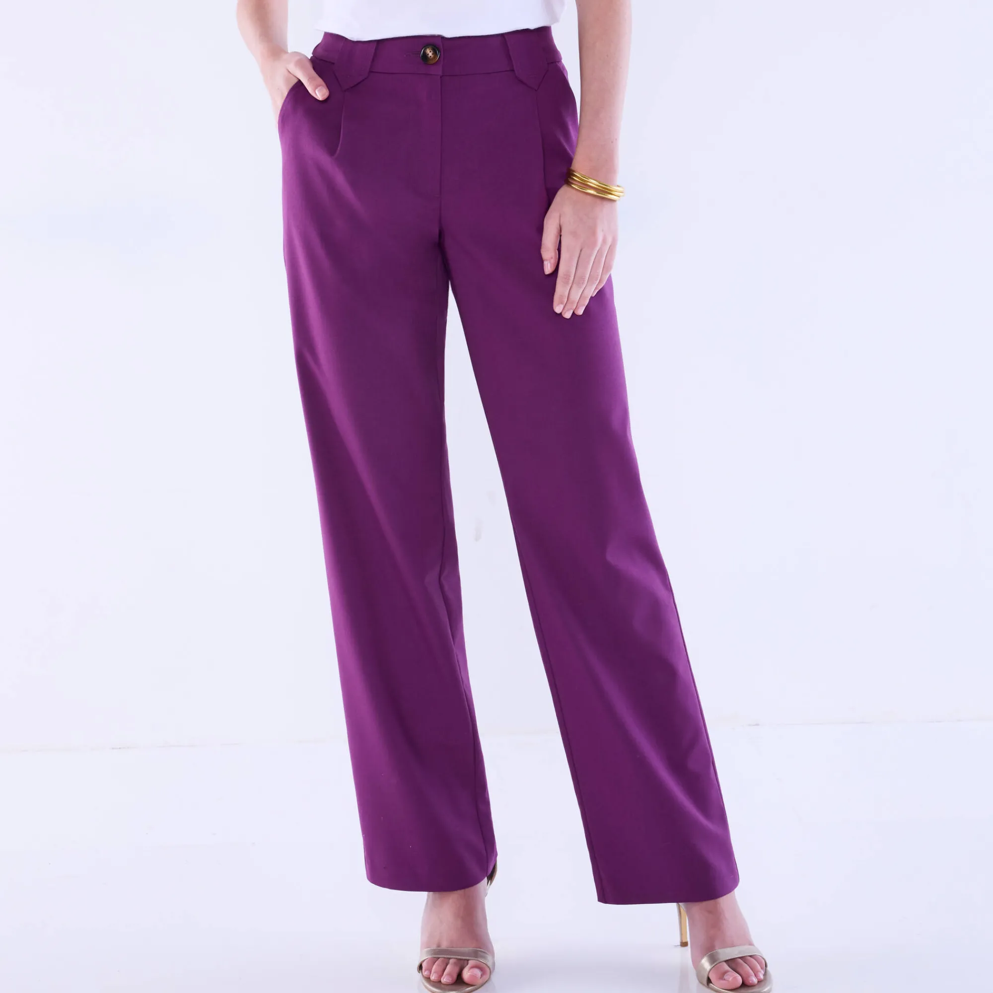 Broek<Blancheporte Wijde rechte broek, effen paars