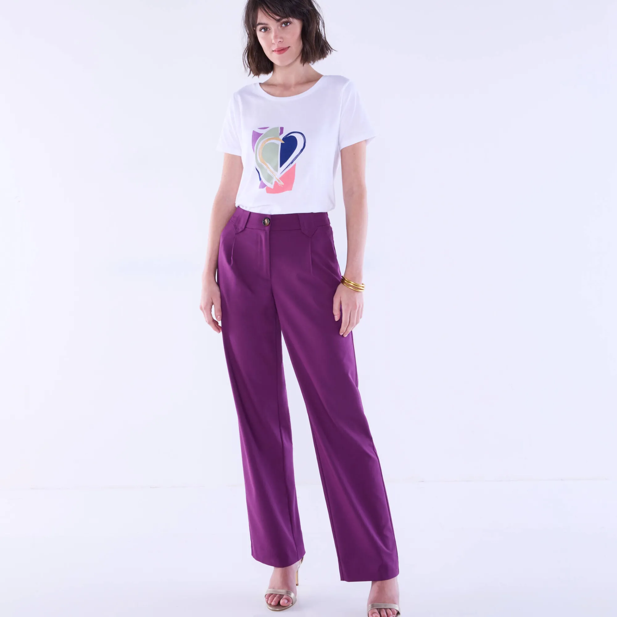 Broek<Blancheporte Wijde rechte broek, effen paars