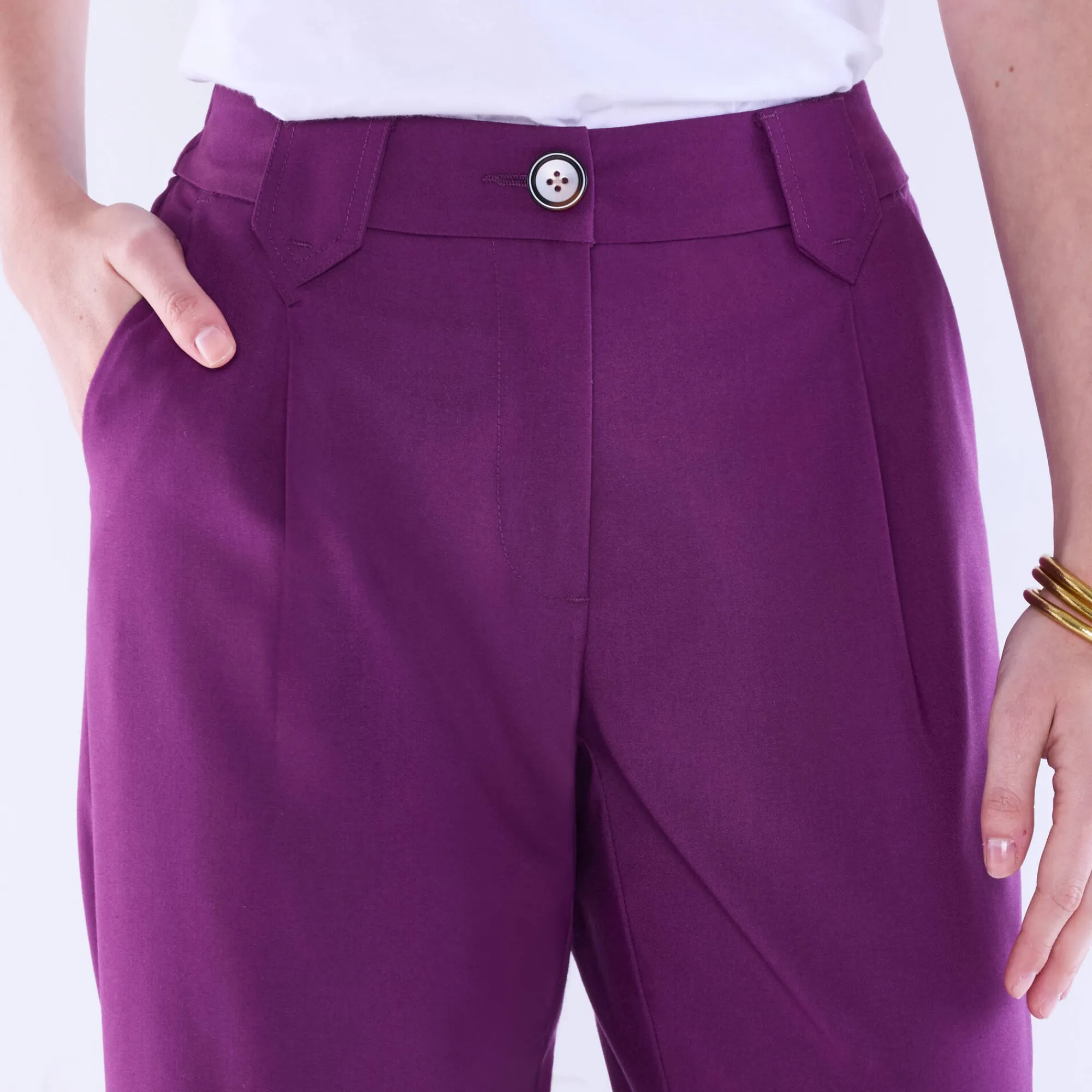 Broek<Blancheporte Wijde rechte broek, effen paars