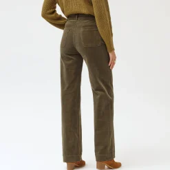 Broek<Blancheporte Wijde velours broek met hoge taille, gemiddelde lengte kaki