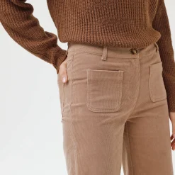 Broek<Blancheporte Wijde velours broek met hoge taille, gemiddelde lengte beige