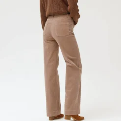 Broek<Blancheporte Wijde velours broek met hoge taille, gemiddelde lengte beige