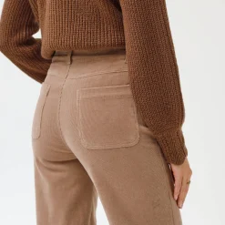 Broek<Blancheporte Wijde velours broek met hoge taille, gemiddelde lengte beige