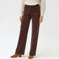 Broek<Blancheporte Wijde velours broek met hoge taille, grote lengte chocolade