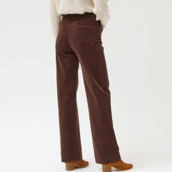 Broek<Blancheporte Wijde velours broek met hoge taille, gemiddelde lengte chocolade