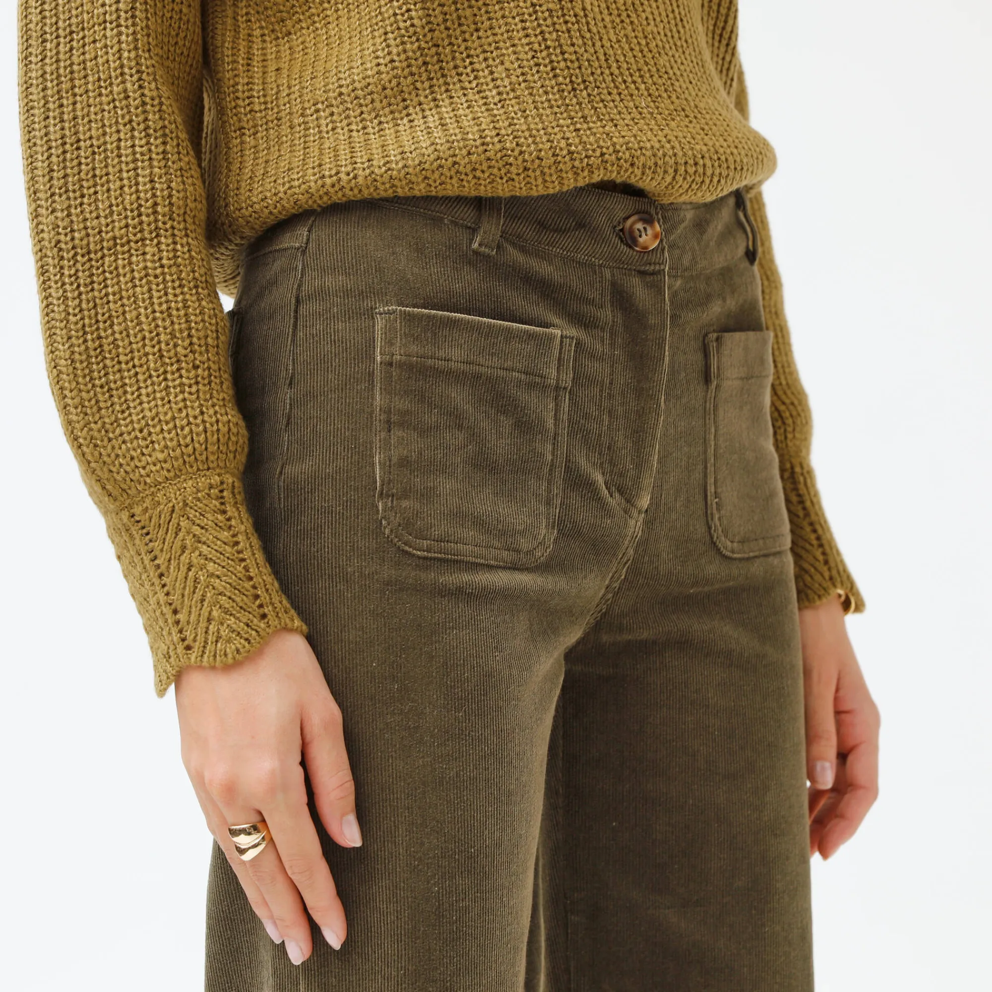 Broek<Blancheporte Wijde velours broek met hoge taille, grote lengte kaki