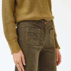 Broek<Blancheporte Wijde velours roek met hoge taille, kleine lengte kaki