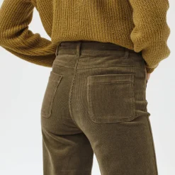 Broek<Blancheporte Wijde velours roek met hoge taille, kleine lengte kaki