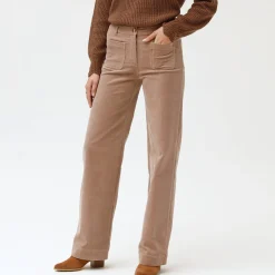 Broek<Blancheporte Wijde velours roek met hoge taille, kleine lengte beige