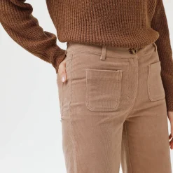 Broek<Blancheporte Wijde velours roek met hoge taille, kleine lengte beige