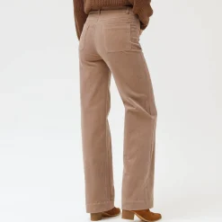 Broek<Blancheporte Wijde velours roek met hoge taille, kleine lengte beige