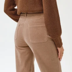 Broek<Blancheporte Wijde velours roek met hoge taille, kleine lengte beige
