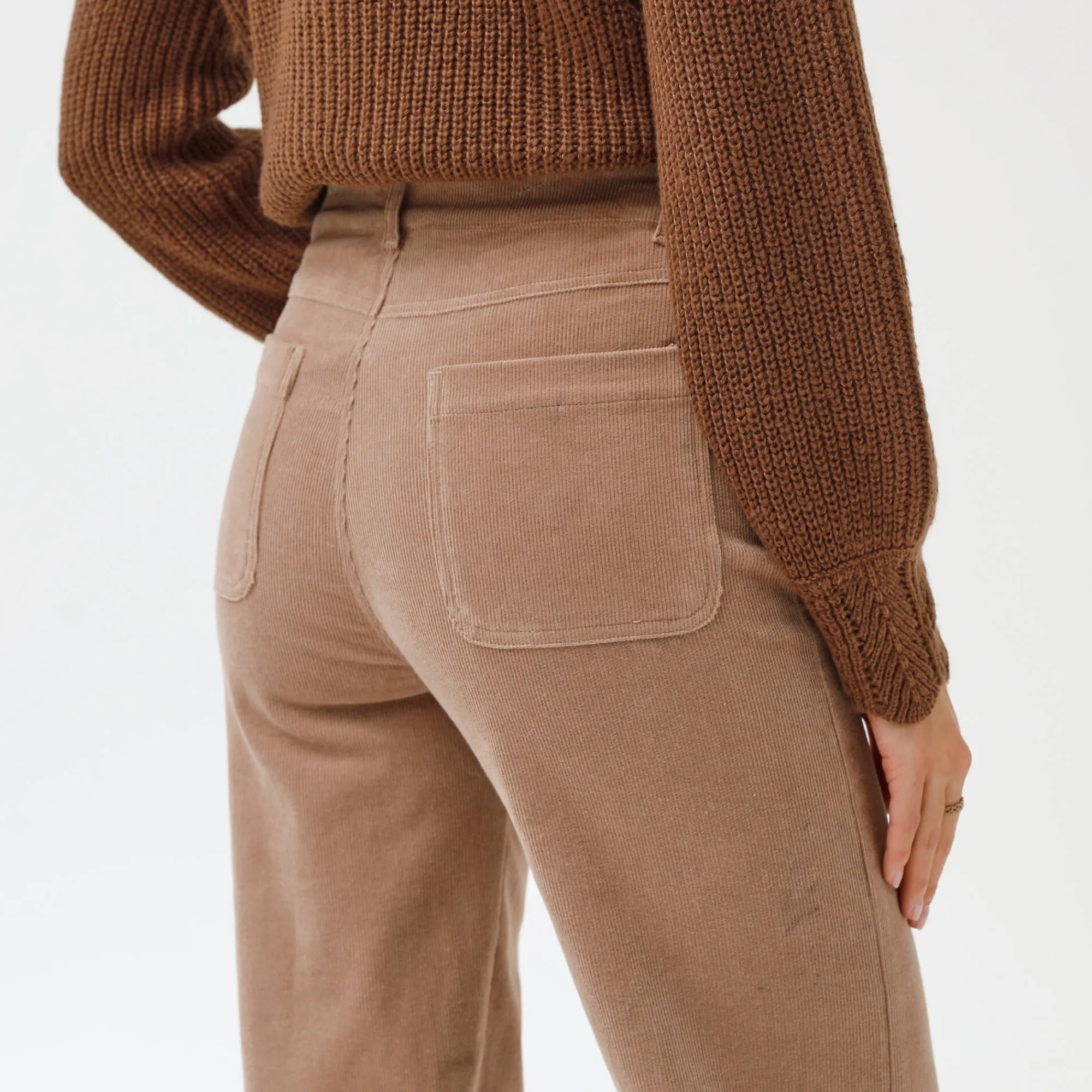 Broek<Blancheporte Wijde velours roek met hoge taille, kleine lengte beige
