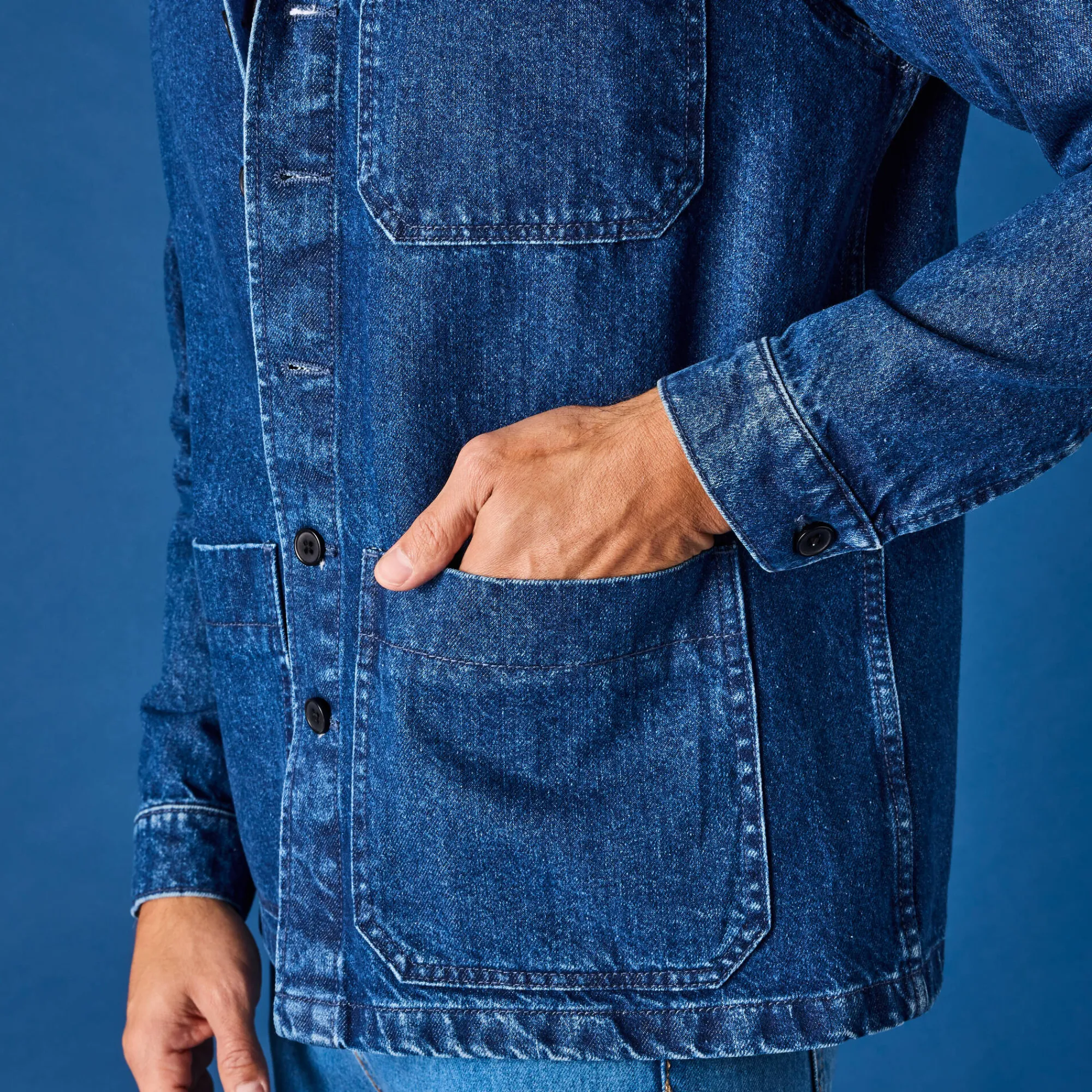 Mantel En Jas<Blancheporte Worker jasje met knoopsluiting en 3 zakken, jeans stone