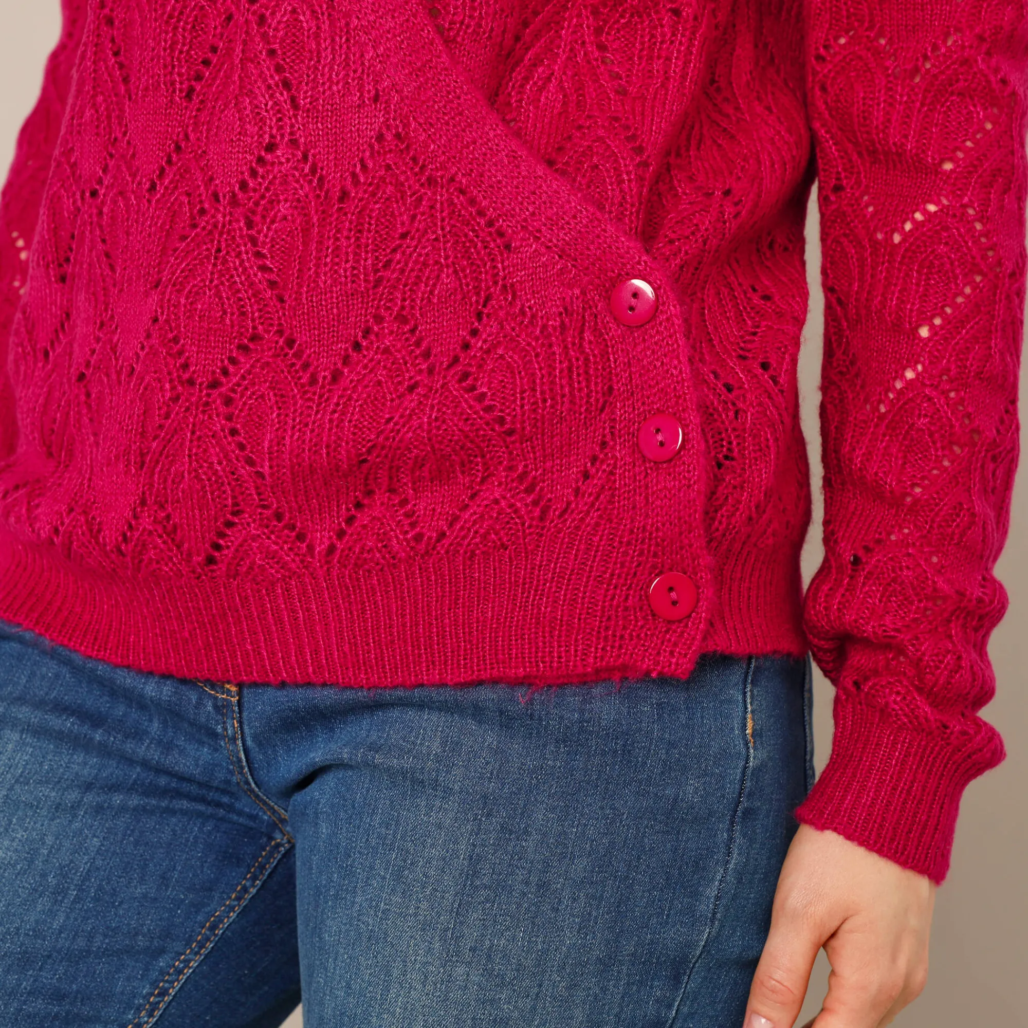 Trui En Vest<Blancheporte Wrap-overjasje, fantasiebreisel met zachte touch framboos