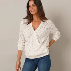 Trui En Vest<Blancheporte Wrap-overjasje, fantasiebreisel met zachte touch ecru