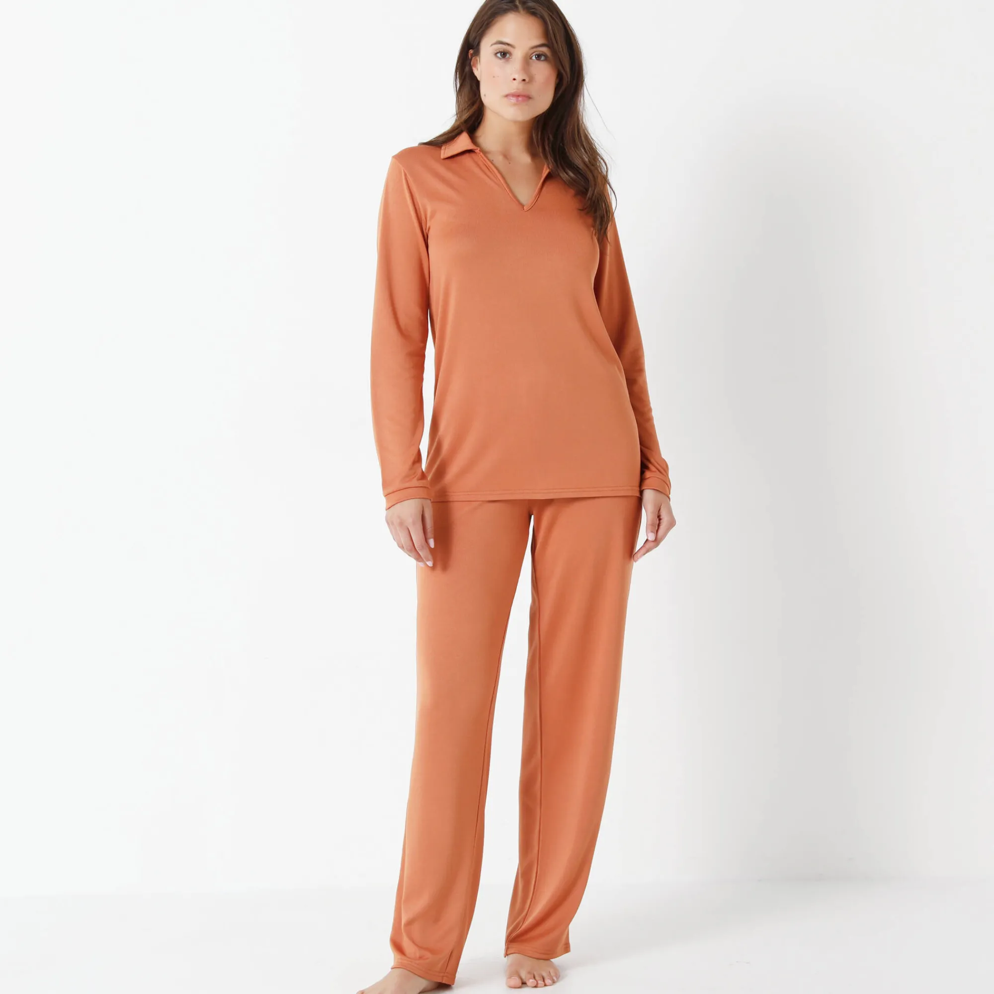 Pyjama<Blancheporte Zachte pyjama met polokraag karamel
