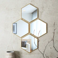 Feestdecoratie|Decoratieartikel<Blancheporte Zeshoekige multi-spiegel goudkleurig