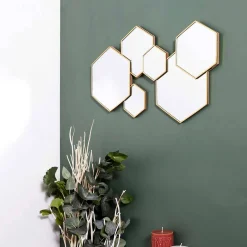 Feestdecoratie|Decoratieartikel<Blancheporte Zeshoekige multi-spiegel in metaal goudkleurig