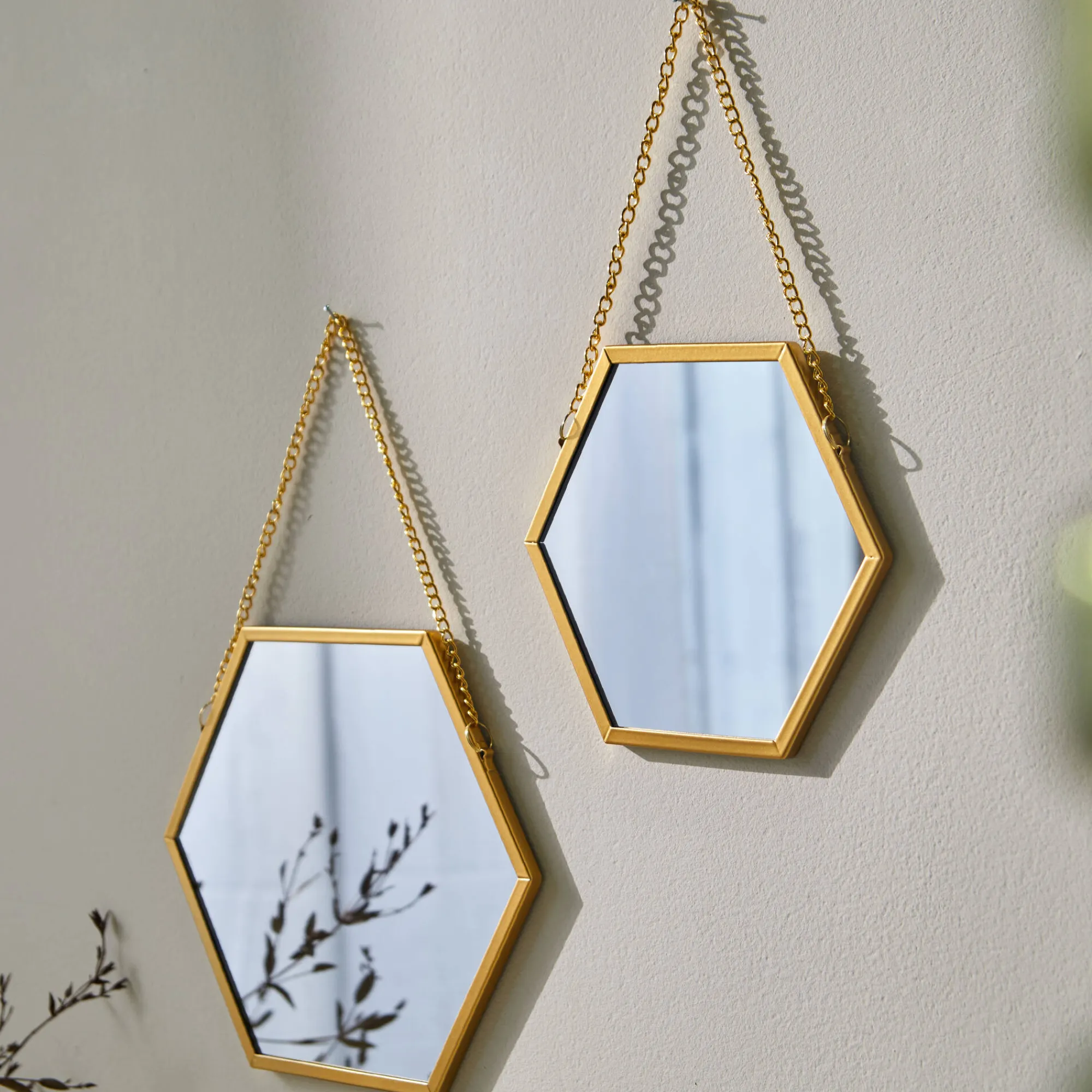Feestdecoratie|Decoratieartikel<Blancheporte Zeshoekige spiegel - set van 2 goudkleurig