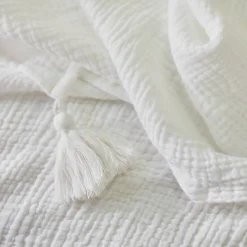 Zeildoekstof<Blancheporte Zitbanksprei of effen plaid, driedubbel katoengaas wit