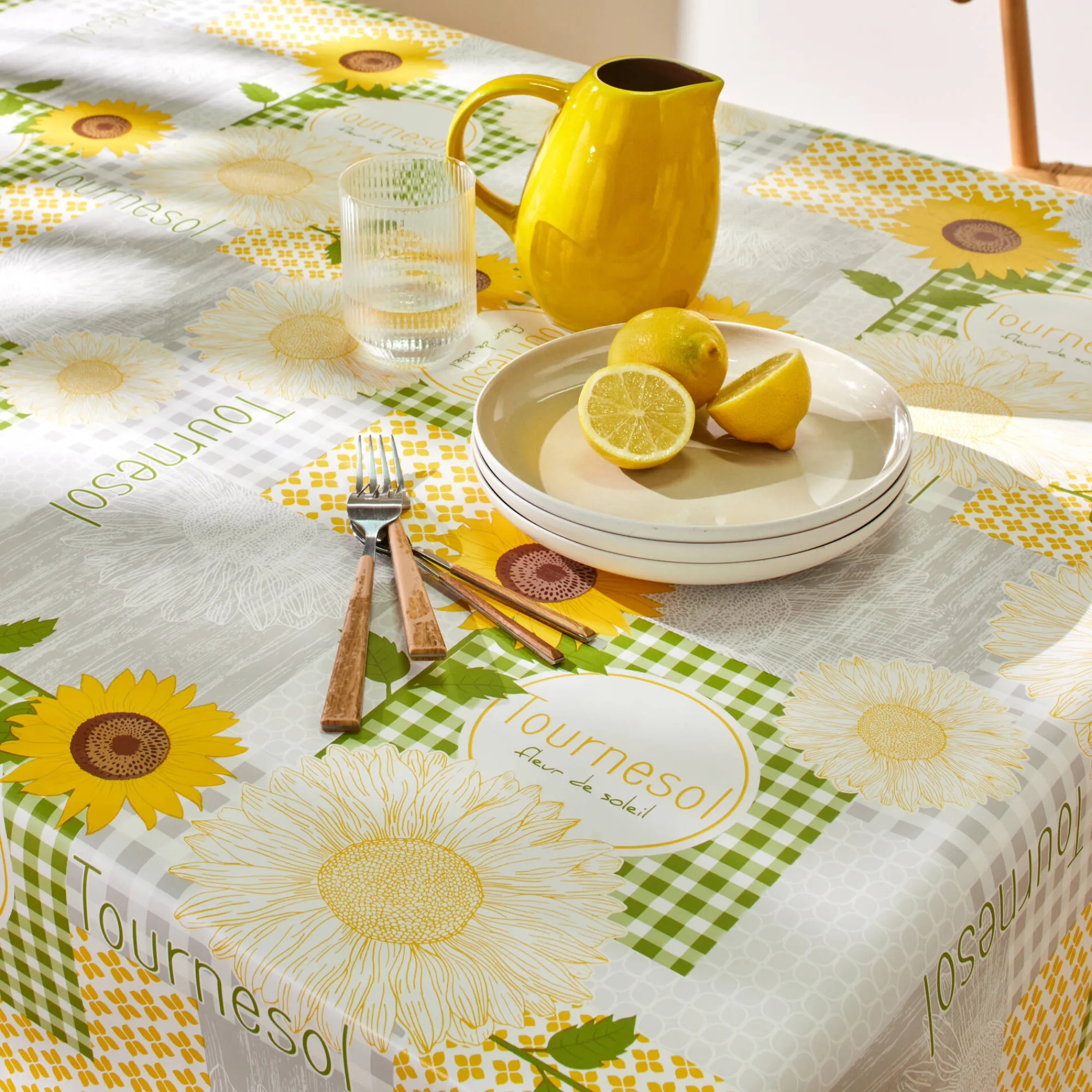 Tafelkleed<Blancheporte Zonnebloemprint tafelkleed grijs / geel