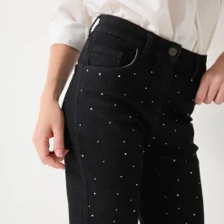 Feestoutfits Dames|Jeans<Blancheporte e, rechte jeans met hoge taille en strasjes zwart